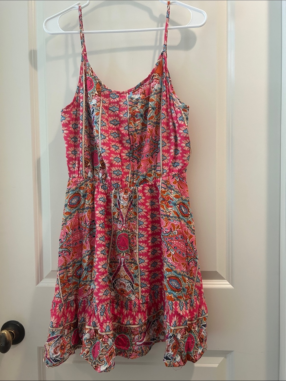 Unbranded Pink Boho Paisley Floral Print Spaghetti adjustable Strap Sundress S